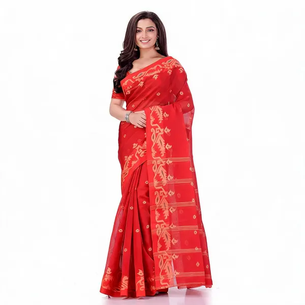 Red_Cotton_Handloom_Self_Design_Saree_For_Women