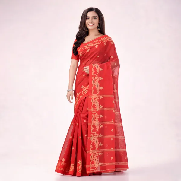 Red_Cotton_Handloom_Self_Design_Saree_For_Women