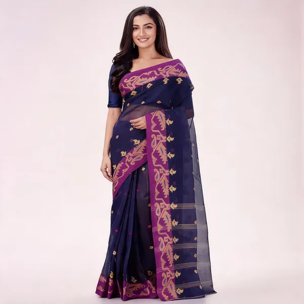 Dark_Blue_Purple_Cotton_Self_Design_Woven_Saree_For_Women
