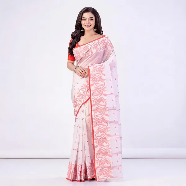 White_Cotton_Floral_Woven_Handloom_Saree_For_Women