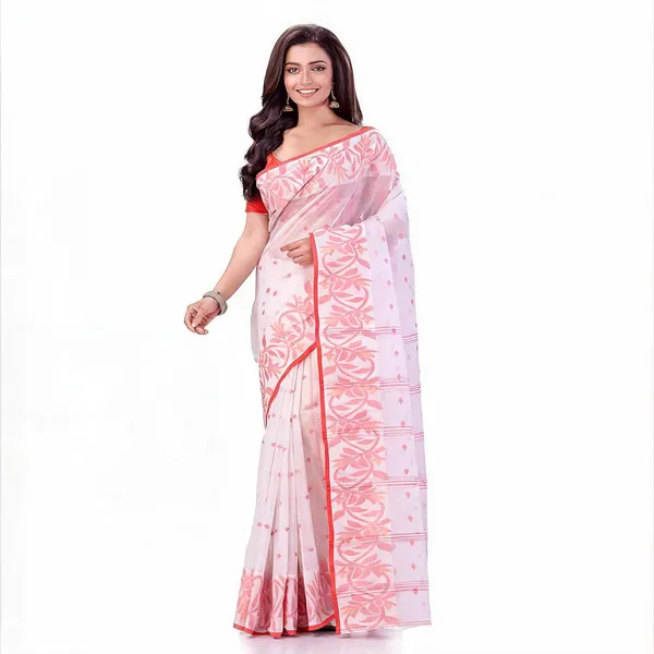 White_Cotton_Floral_Woven_Handloom_Saree_For_Women