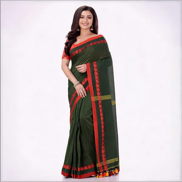Dark_Green_Cotton_Handloom_Woven_Saree_For_Women