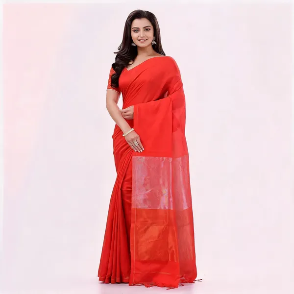 Red_Cotton_Blend_Floral_Traditional_Organza_Saree_For_Women