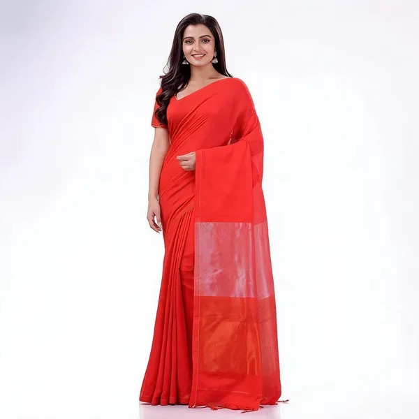 Red_Cotton_Blend_Floral_Traditional_Organza_Saree_For_Women