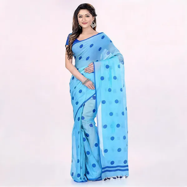 Sky_Blue_Cotton_Hand_Woven_Malmal_Handloom_Saree_For_Women