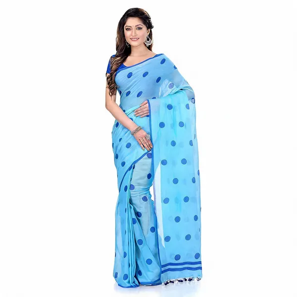 Sky_Blue_Cotton_Hand_Woven_Malmal_Handloom_Saree_For_Women