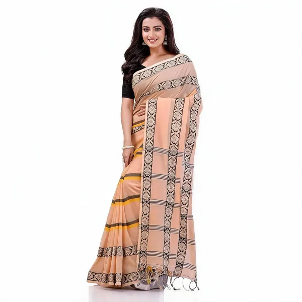 Cream_Cotton_Floral_Woven_Handloom_Saree_With_Blouse_For_Women
