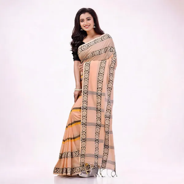 Cream_Cotton_Floral_Woven_Handloom_Saree_With_Blouse_For_Women