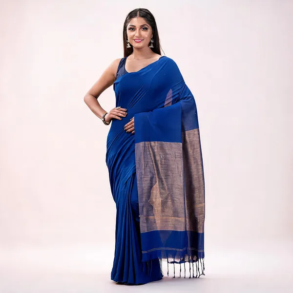 Deep_Blue_Cotton_Handloom_Woven_Saree_For_Women
