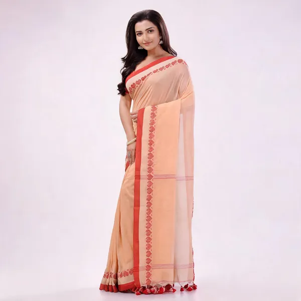 Cream_Red_Cotton_Tant_Floral_Woven_Saree_With_Blouse_For_Women