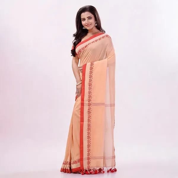 Cream_Red_Cotton_Tant_Floral_Woven_Saree_With_Blouse_For_Women