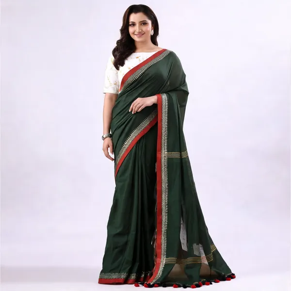 Deep_Green_Cotton_Handloom_Woven_Saree_For_Women