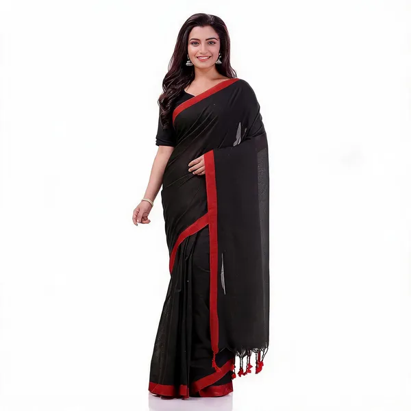 Black_Cotton_Handloom_Woven_Saree_With_Blouse_Piece_For_Women