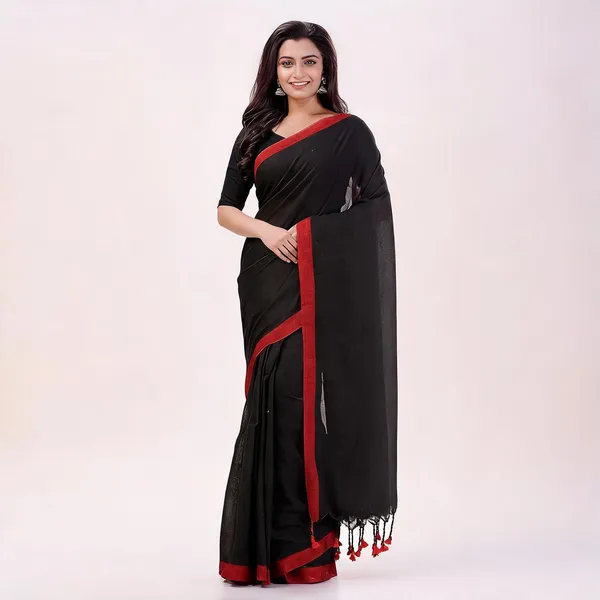 Black_Cotton_Handloom_Woven_Saree_With_Blouse_Piece_For_Women