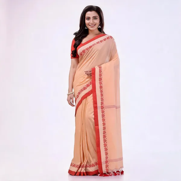 Cream_Red_Cotton_Handloom_Floral_Hand_Embroidery_Saree_With_Blouse_For_Women