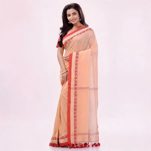 Cream_Red_Cotton_Handloom_Floral_Hand_Embroidery_Saree_With_Blouse_For_Women