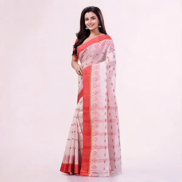 Red_White_Cotton_Tant_Floral_Woven_Saree_For_Women