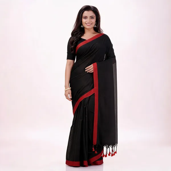 Black_Cotton_Woven_Solid_Saree_For_Women