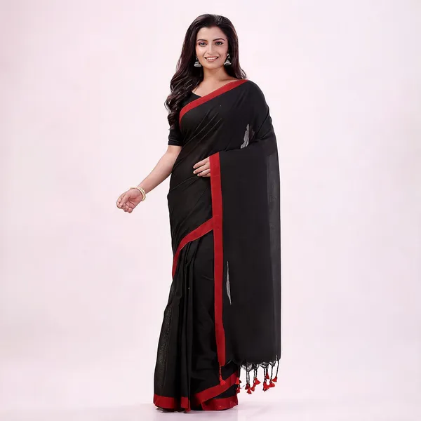 Black_Cotton_Woven_Solid_Saree_For_Women