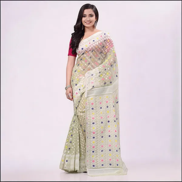 Off_White_Cotton_Geometric_Resham_Jamdani_Woven_Saree_For_Women