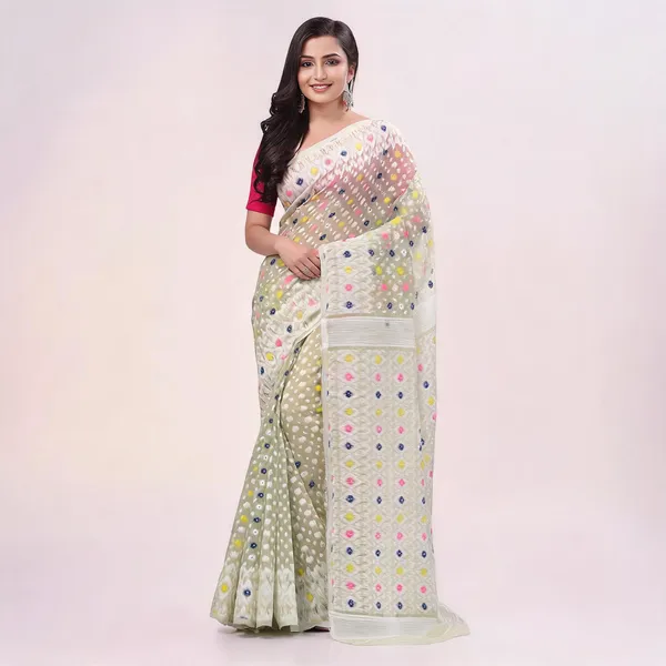 Off_White_Cotton_Geometric_Resham_Jamdani_Woven_Saree_For_Women