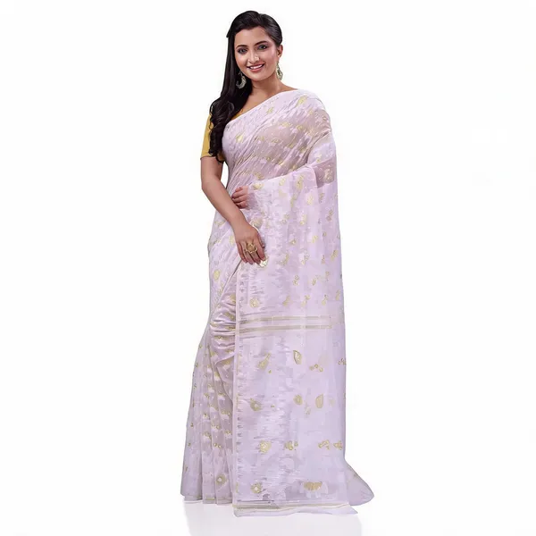 Off_White_Cotton_Woven_Dhakai_Jamdani_Floral_Saree_For_Women