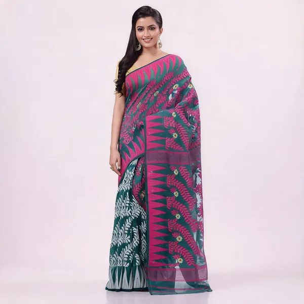 Firoza_Blue_Pink_Cotton_Woven_Dhakai_Jamdani_Saree_For_Women