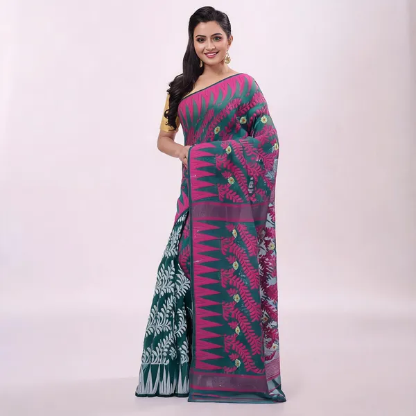 Firoza_Blue_Pink_Cotton_Woven_Dhakai_Jamdani_Saree_For_Women