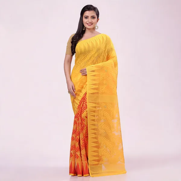 Yellow_Red_Cotton_Resham_Dhakai_Jamdani_Handloom_Saree_For_Women