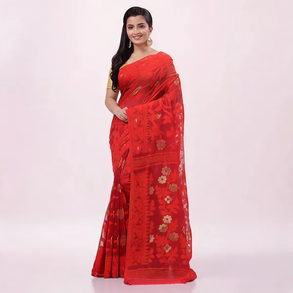 Red_Cotton_Handloom_Resham_Printed_Woven_Saree_For_Women