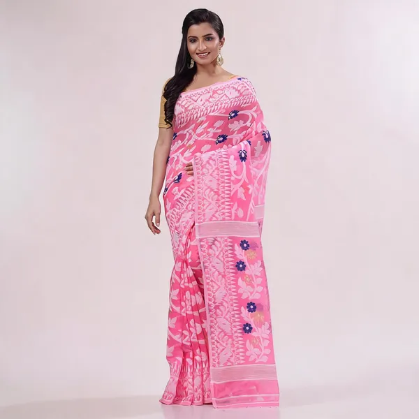 Pink_Cotton_Woven_Floral_Handloom_Saree_For_Women