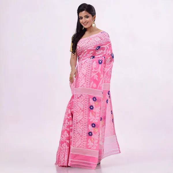 Pink_Cotton_Woven_Floral_Handloom_Saree_For_Women