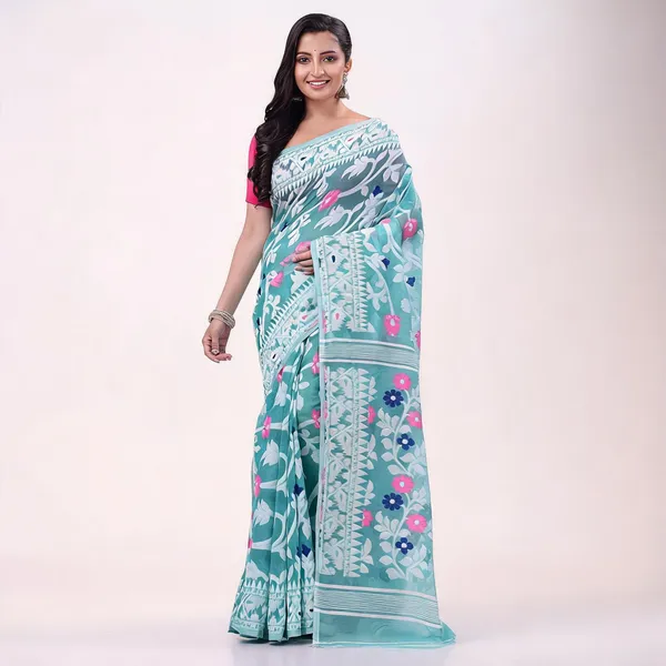 Firoza_Cotton_Dhakai_Jamdani_Handloom_Resham_Saree_For_Women