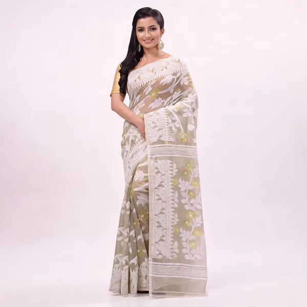 Off_White_Cotton_Handloom_Floral_Jamdani_Resham_Saree_For_Women