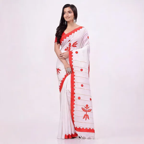 White_Cotton_Solid_Saree_With_Blouse_Piece_For_Women