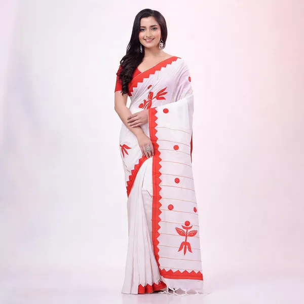 White_Cotton_Solid_Saree_With_Blouse_Piece_For_Women