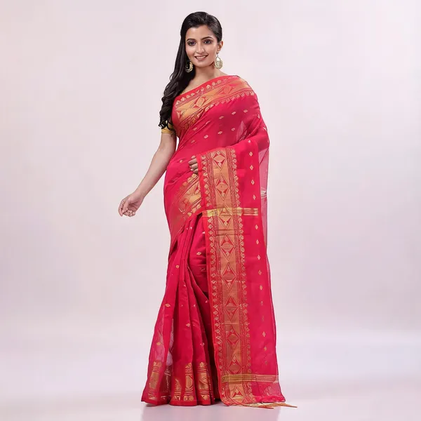 Pink_Cotton_Silk_Self_Design_Handloom_Saree_With_Blouse_For_Women