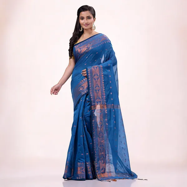 Light_Blue_Cotton_Silk_Traditional_Saree_With_Blouse_For_Women