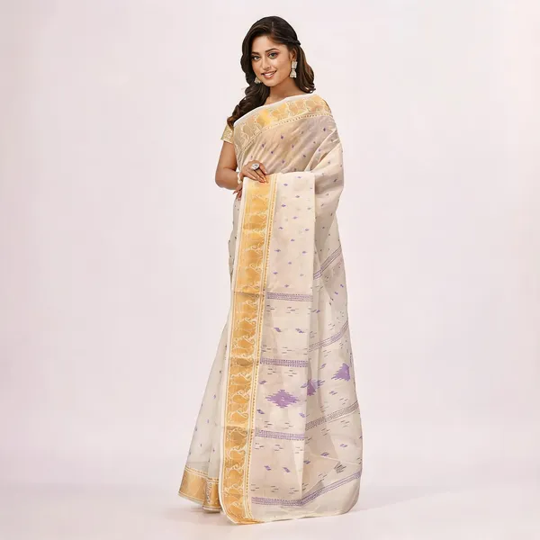 White_Cotton_Floral_Zari_Woven_Bengal_Handloom_Saree_For_Women