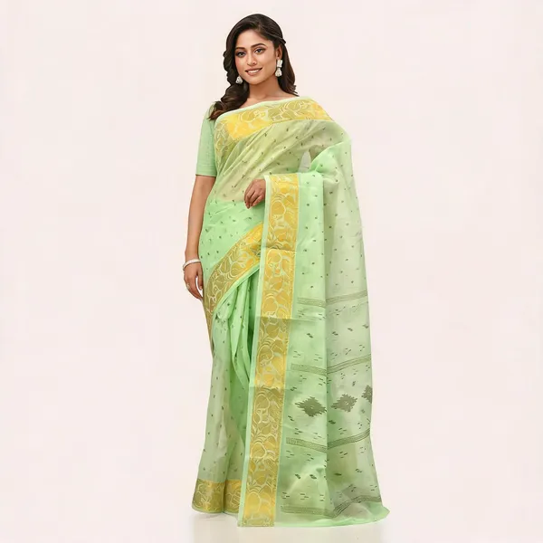 Green_Cotton_Handloom_Floral_Zari_Woven_Saree_For_Women