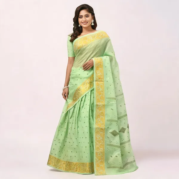 Green_Cotton_Handloom_Floral_Zari_Woven_Saree_For_Women