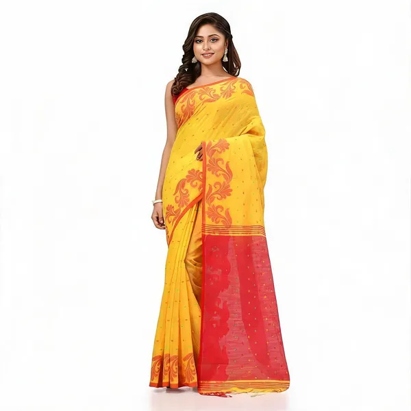 Yellow_Cotton_Silk_Handloom_Floral_Saree_With_Blouse_For_Women