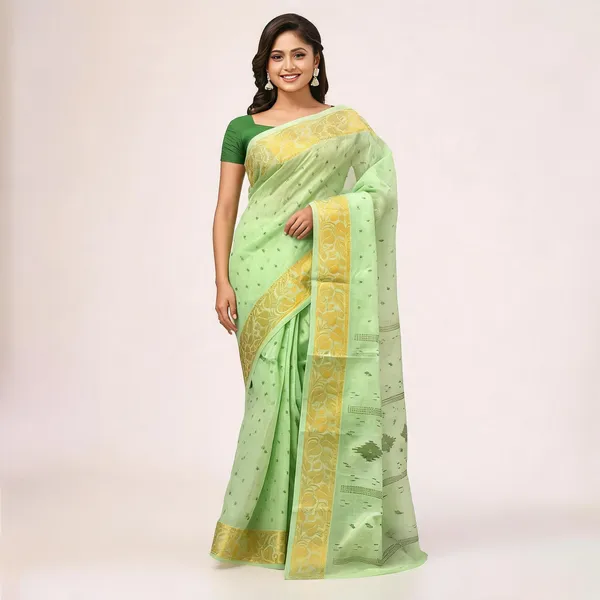 Green_Cotton_Handloom_Zari_Woven_Saree_For_Women