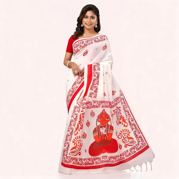 Red_Cotton_Silk_Handloom_Floral_Saree_With_Blouse_For_Women