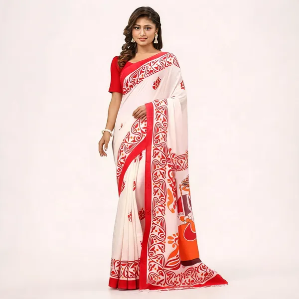 Red_Orange_Cotton_Silk_Handloom_Woven_Saree_With_Blouse_For_Women