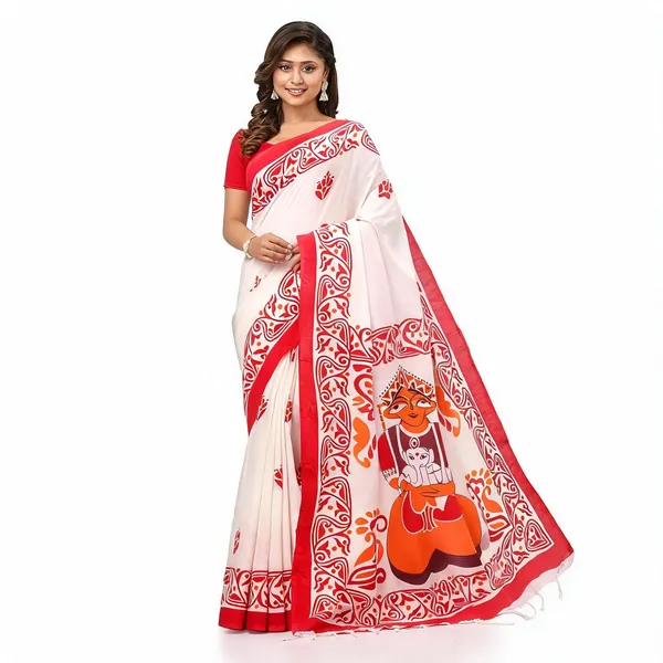 Red_Orange_Cotton_Silk_Handloom_Woven_Saree_With_Blouse_For_Women