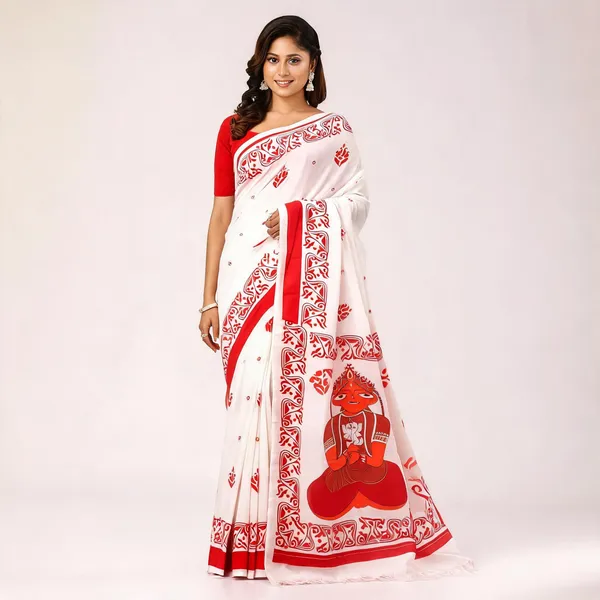 Red_White_Cotton_Silk_Handloom_Saree_With_Blouse_Piece_For_Women