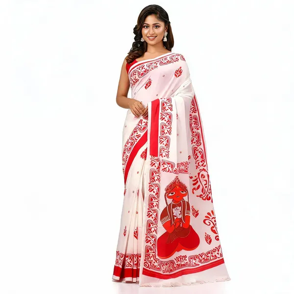 Red_White_Cotton_Silk_Handloom_Saree_With_Blouse_Piece_For_Women