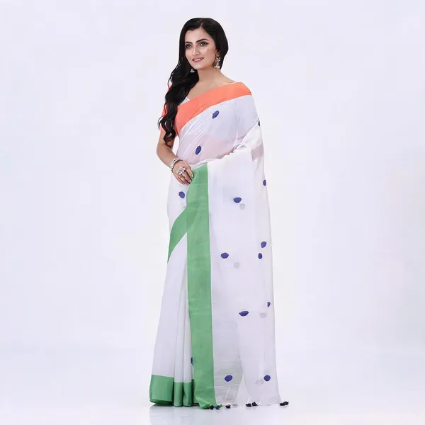 Orange_White_Green_Cotton_Handloom_Saree_For_Women