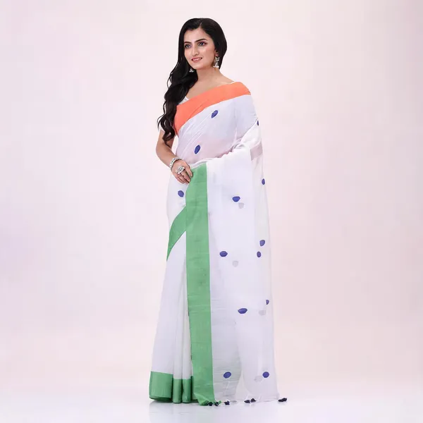 Orange_White_Green_Cotton_Handloom_Saree_For_Women